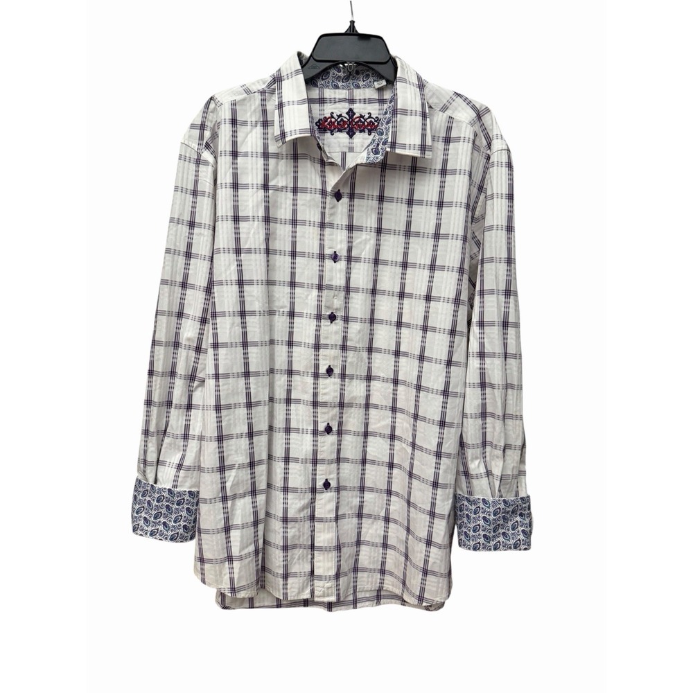 Robert Graham Shirt 3XL Mens Purple Plaid Check Paisley Long Sleeve #FF8-3